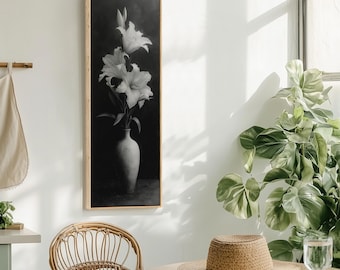 Black and White Lily Canvas Wall Art | Minimal Floral Print, Framed Painting