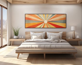 Sunburst Panoramic Wall Art | Horizontal Sun Canvas Print | Canvas Wall Art | Retro Sunburst | Boho Sun Art | Long Narrow Decor | Wide Print