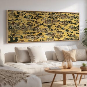 impression vintage de carte de paysage de Kyoto | Toile encadrée d'art japonais traditionnel, art mural oriental horizontal, décoration murale d'inspiration asiatique