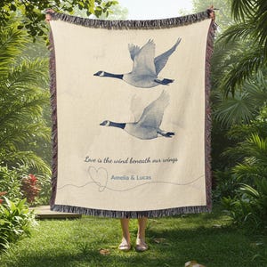 Canada Goose Couple Personalised Wall Tapestry | Customizable Couple Woven | Valentine's Day His & Hers Gift | Wedding Anniversary Blanket