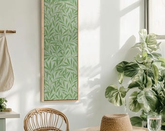 Botanical Green Leaves Canvas Wall Art Print | Tall Vertical Painting, Minimalist Leaf Nature Decor