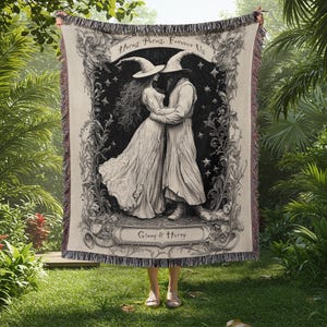 Personalized Witch Couple Tapestry | Romantic Valentine's Day Gift | Magical Custom Name Blanket Woven, Gothic Wizard Customized Anniversary
