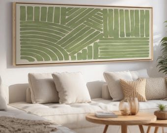 Sage Green Abstract Canvas Print: Mid Century Modern Panoramic Wall Art