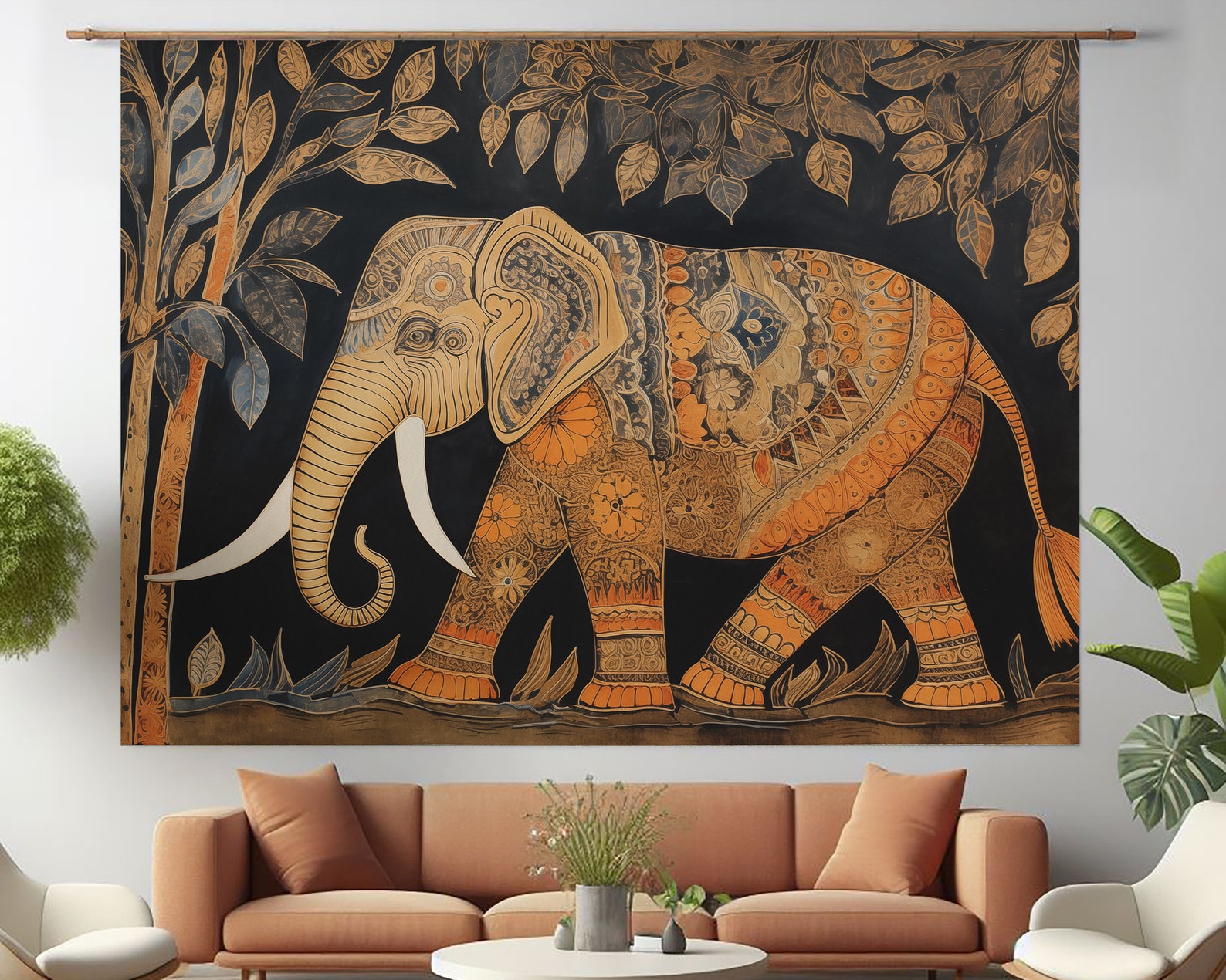 The Golden Elephant Garden Boho Tapestry Elephant Art Prints Wall ...