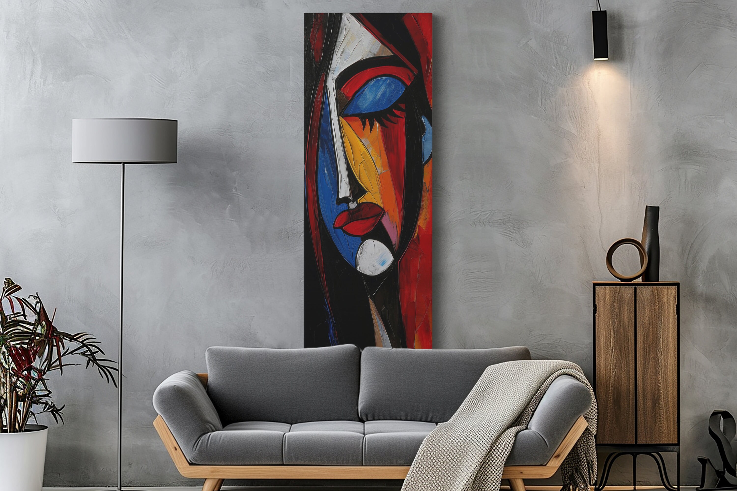 Surreal Woman Painting Framed Canvas Print Figurative Cubism Vertical