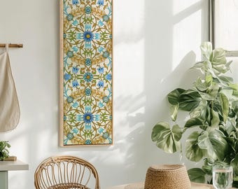 Vintage Floral Canvas Artwork | Blue and Gold Botanical Wall Art, William Morris Print