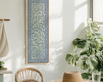 Blue Persian Floral Art Print | Tall Vertical Islamic Wall Decor, Traditional Ornamental Canvas Painting