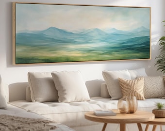 Green Hills Landscape Canvas Art | Minimalist Mountain Print, Modern Decor