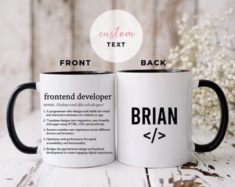 Mug personnalisé pour développeur frontend, cadeau pour une équipe de développeurs frontend, cadeaux pour groupe de développeurs frontend, cadeau pour département de développeurs frontend