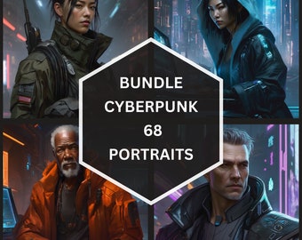68 characters portraits bundle, Shadowrun, Cyberpunk 2020, Scifi roleplay, Digital art, RPG, NPC, Player Portraits, images, TTRPG, pictures