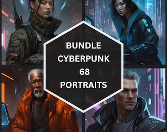 68 Cyberpunk Character Portraits, Sci-Fi RPG Art (Digital Download)