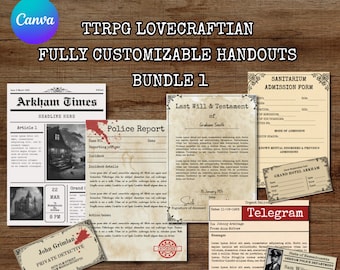 Call of Cthulhu Handouts | 1920s Customizable TTRPG Templates (Canva)