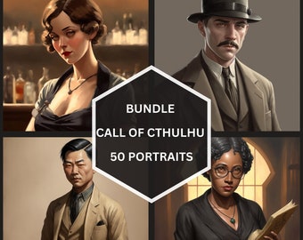 50 characters portraits, Call of Cthulhu, Lovecraft Digital art, Bundle, RPG, NPC, Player Portraits, Instant Download, 20s, images