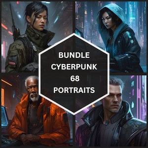 68 characters portraits bundle, Shadowrun, Cyberpunk 2020, Scifi roleplay, Digital art, RPG, NPC, Player Portraits, images, TTRPG, pictures