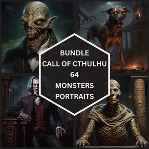 64 Monster Porträts, Call of Cthulhu, Lovecraft Digitale Kunst, Bundle, RPG Sofort Download, 20er Jahre, Bilder, Bundle