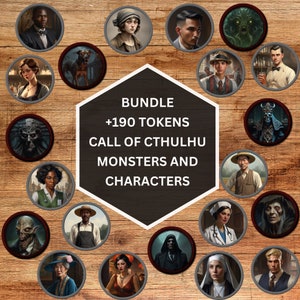 190+ Call of Cthulhu Token, Charaktere und Monster, Lovecraft Digital Art, Bundle, RPG, Sofort Download, 20er Jahre, Bilder, Bundle, TTRPG, VTT