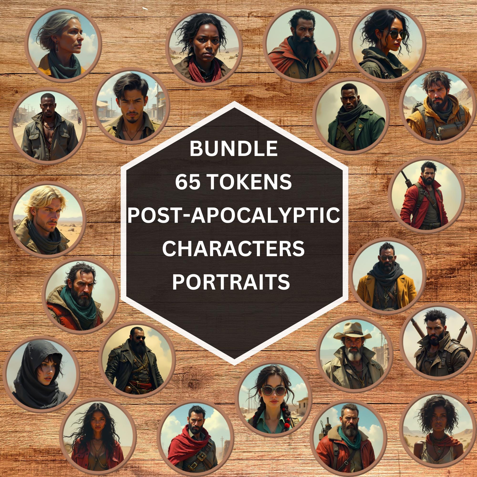 65 Post-Apocalyptic tokens, characters, Aftermath, Gamma World, Wasteland, roleplay, Bundle, TTRPG, VTT, Tabletop RPG Accessories