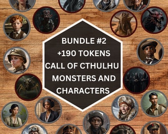 190+ Call of Cthulhu tokens, characters and monsters,Bundle 2, Lovecraft Digital art,  RPG, Instant Download, 20s, images, TTRPG, VTT, CoC