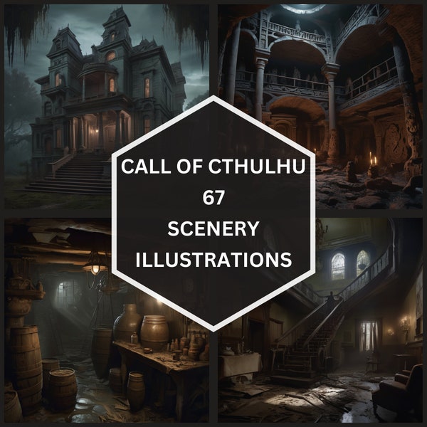 67 Call of Cthulhu scenery, Lovecraft Digital art, Bundle, RPG, Instant Download, 20s, images, VTT, CoC, Roleplaying, Inspiration, landscape