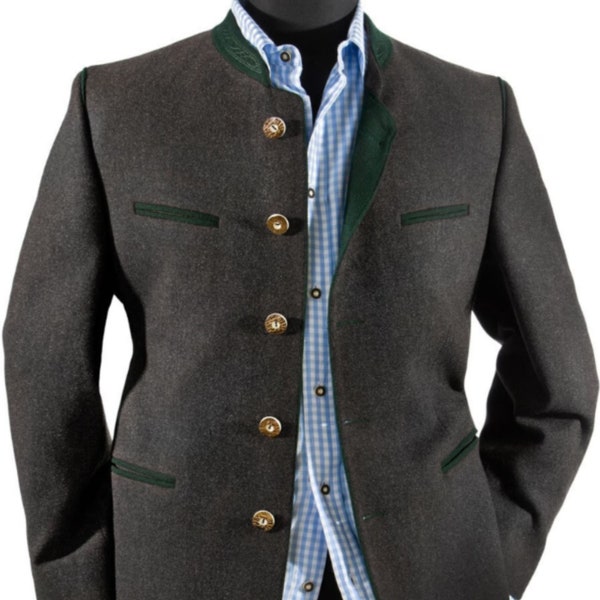 Austrian Wool Men's Charcoal Grey Trachten Jacket | Traditional Tyrol Loden Blazer for Oktoberfest | German Bavarian Style Outerwear