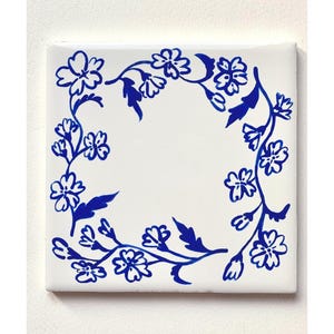 Trailing Border ~ Delft Inspired, Hand-Painted Blue and White Tile