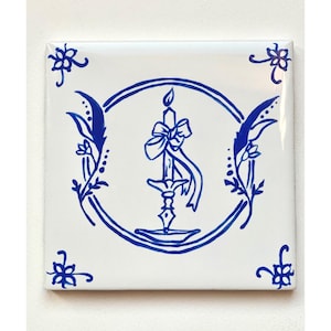 Candle Light No. 3 ~ Delft Inspired, Hand-Painted Blue and White Tile