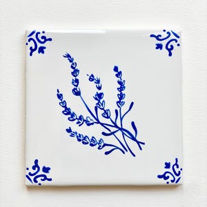 Wild Lavender {Spirit of the European Kitchen Series} ~ Delft Inspired, Hand-Painted Blue and White Tile