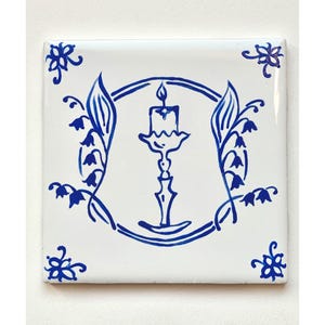 Candle Light No. 2 ~ Delft Inspired, Hand-Painted Blue and White Tile