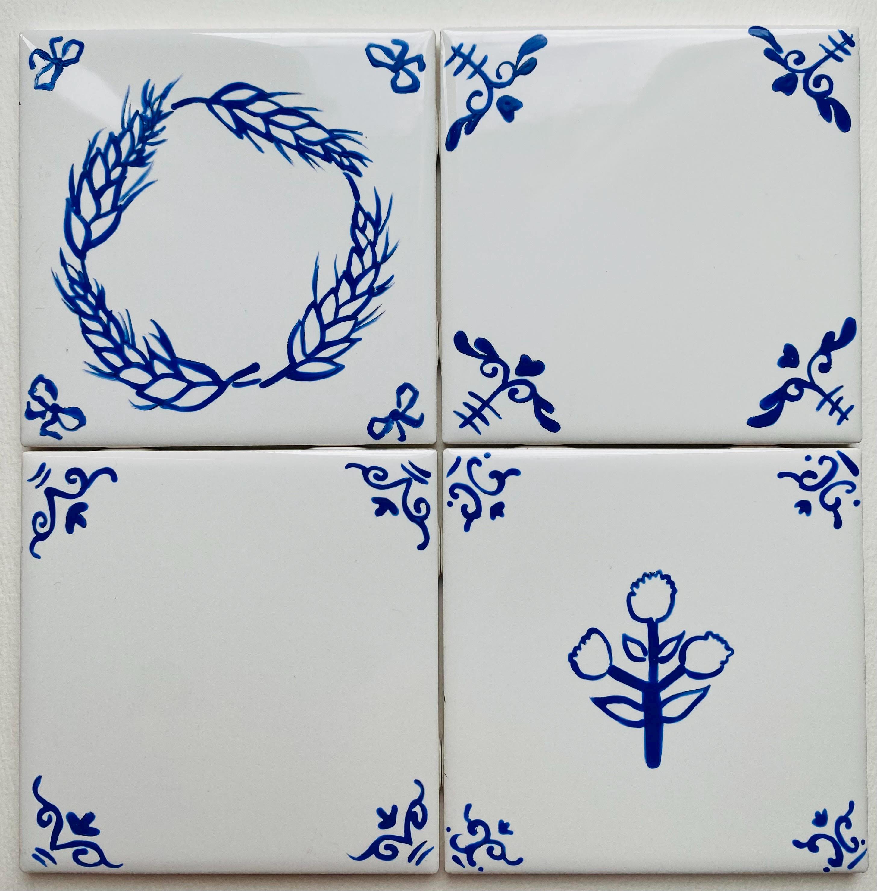 Wheat Wreath ~ Delft Inspired, Hand-painted Blue and White Tile - Etsy