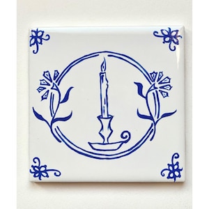 Candle Light No. 1 ~ Delft Inspired, Hand-Painted Blue and White Tile