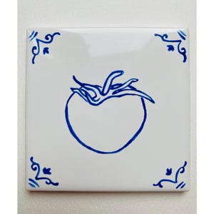 Tomato ~ Delft Inspired, Hand-Painted Blue and White Tile