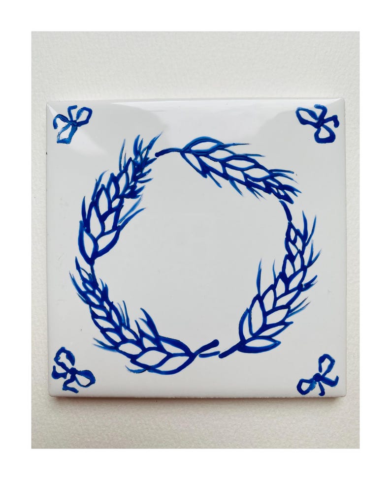 Wheat Wreath ~ Delft Inspired, Hand-painted Blue and White Tile - Etsy