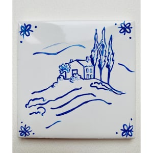 Cypress Villa ~ Delft Inspired, Hand-Painted Blue and White Tile