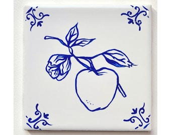 Orchard House ~ Delft Inspired, Hand-Painted Blue and White Tile
