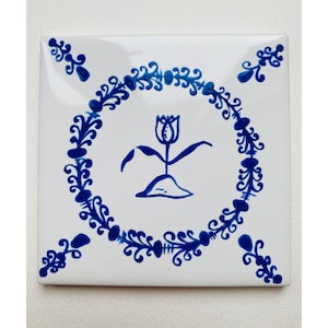 Tulip Mound ~ Delft Inspired, Hand-Painted Blue and White Tile
