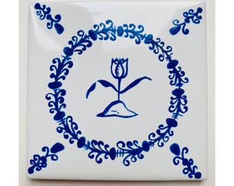 Tulip Mound ~ Delft Inspired, Hand-Painted Blue and White Tile