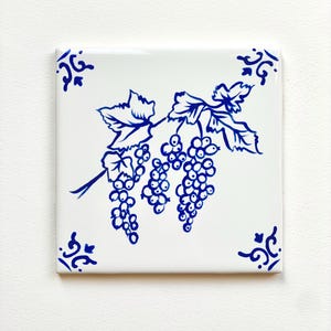 Currants (Red Berries) ~ Delft Inspired, Hand-Painted Blue and White Tile