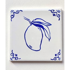 Mango ~ Delft Inspired, Hand-Painted Blue and White Tile