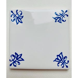Tulip Corner ~ Delft Inspired, Hand-Painted Blue and White Tile