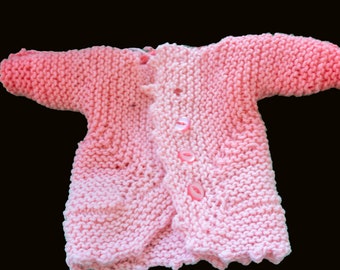 Handmade, Hand Knitted Soft Pink Ombre Preemie 11 inch Jacket - A cozy Sweater for baby dolls and build-a-bears.