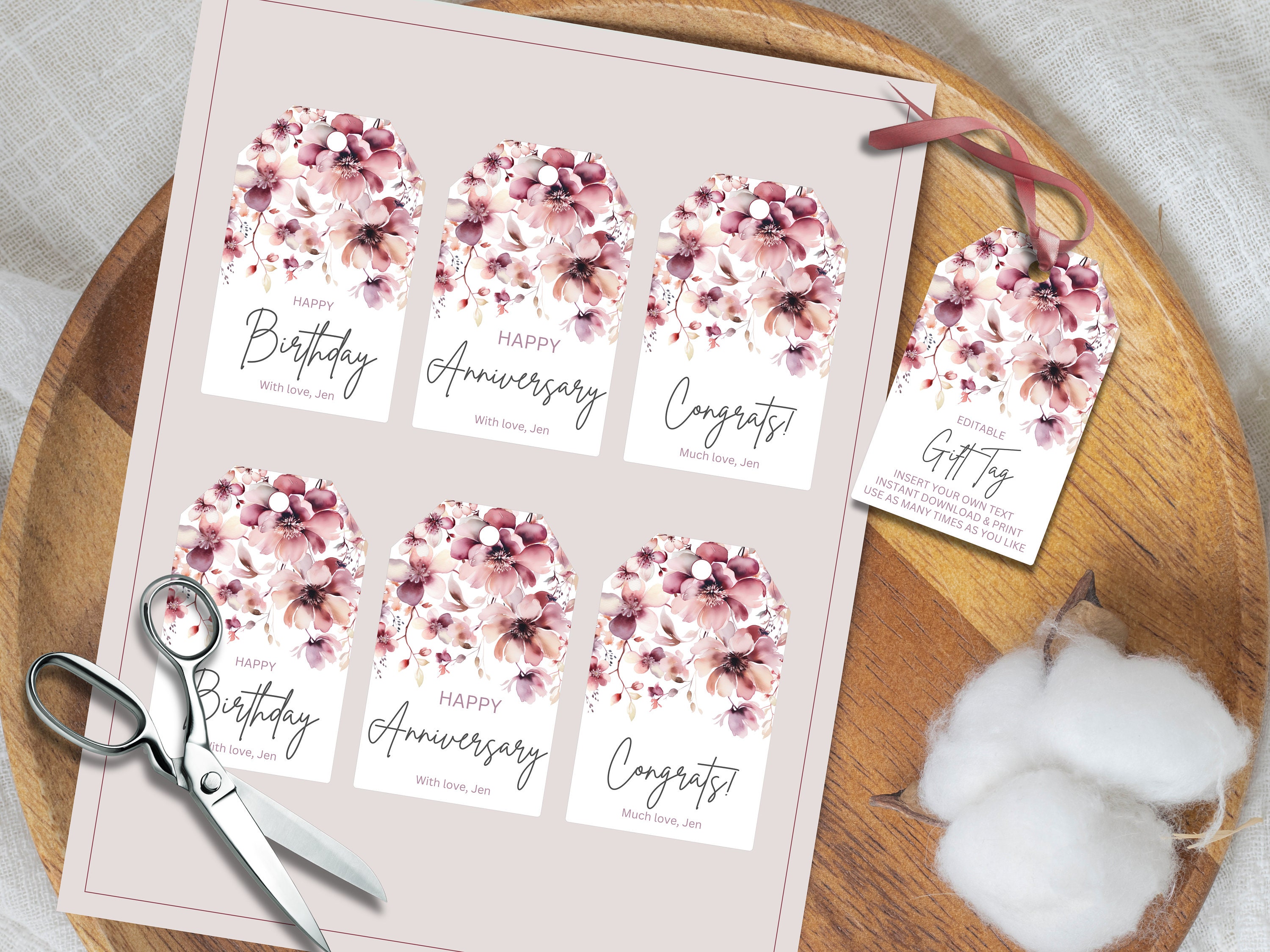 Editable Gift Tag Template, Elegant Mother's Day Gift Tags, Editable ...