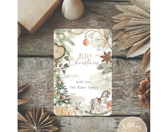 Rustieke kerstcadeaukaartjes, bewerkbaar aquarelontwerp (digitale download)