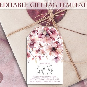 Plantilla de etiqueta de regalo editable, etiquetas de regalo elegantes para el Día de la Madre, etiquetas de regalo editables para el Día de la Madre, etiquetas de regalo imprimibles, descarga digital