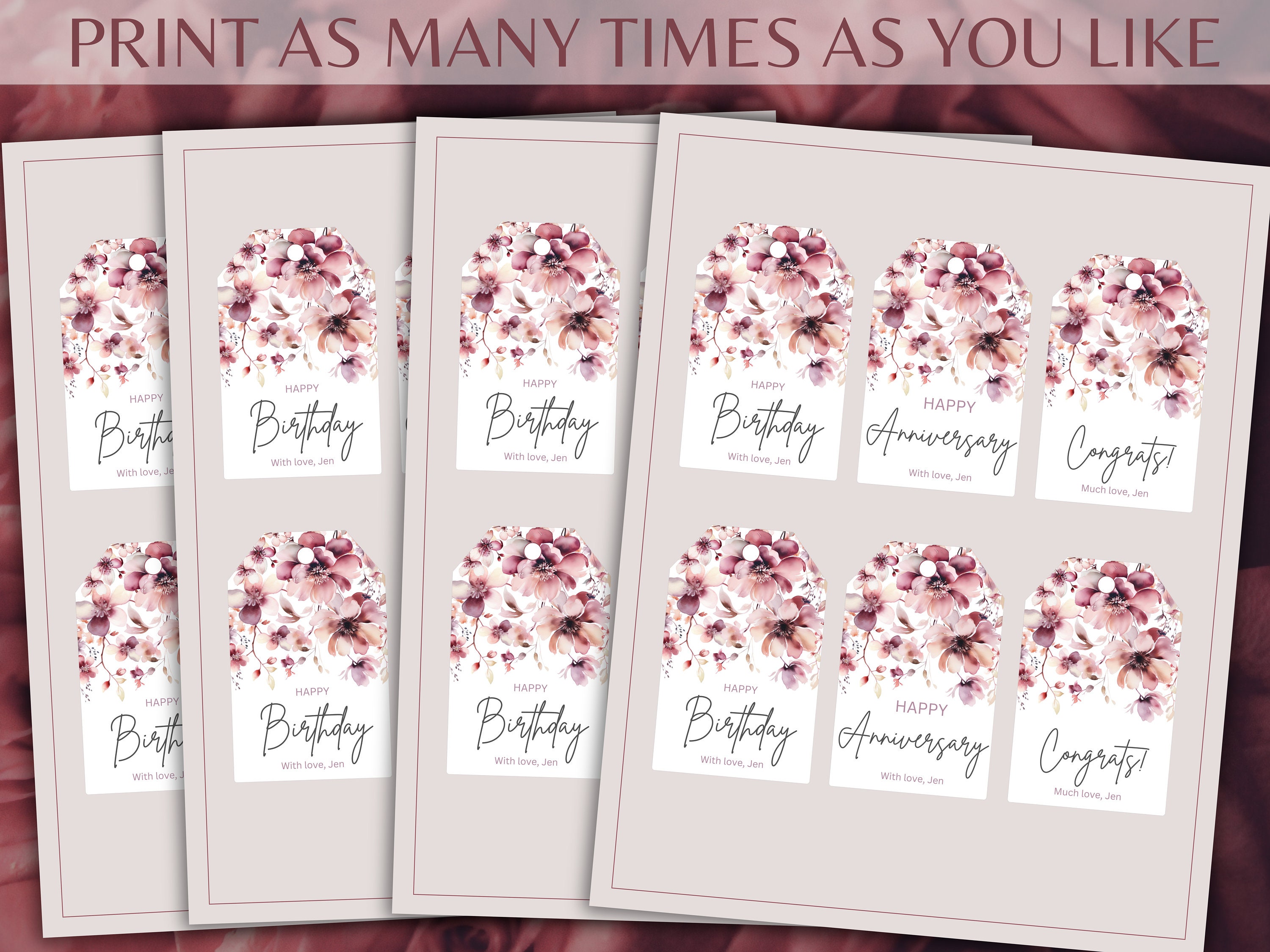 Editable Gift Tag Template, Elegant Mother's Day Gift Tags, Editable ...