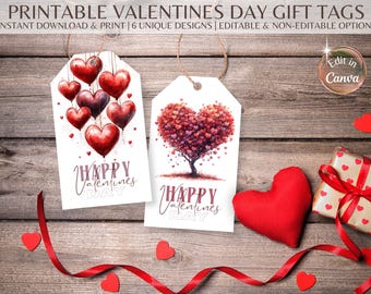 Valentines Day Tags, Editable Valentines Day Tags, Printable Valentines, Happy Valentines Day Tags, Gift Tags Printable, Editable Template