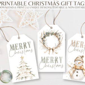 Boho Christmas Gift Tags, Elegant Printable, Editable Template (PDF)
