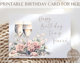 Fiancé Birthday Card, Birthday Card for Fiancé, Birthday Card for Her, Elegant Birthday Card Printable, Envelope Template Included