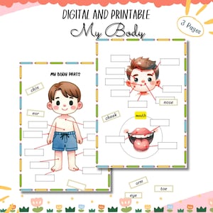 My Body Parts Printable Human Body Parts Flashcards Anatomy for Kids  Preschool Learning  Kindergarten Worksheets Digital Download.