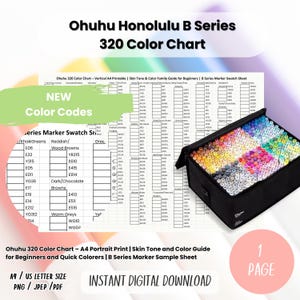 Ohuhu Honolulu B 320 Color Chart, Blending Combos, Printable Swatch Sheet, A4/US Letter, Digital Download, Skin Tone Guide for Artists