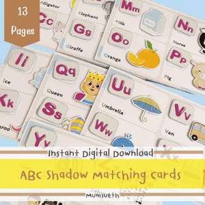 Actividad de emparejamiento del abecedario / Juego de reconocimiento de letras / Libro de actividades para niños pequeños / Tarjetas fonéticas imprimibles / Descarga digital